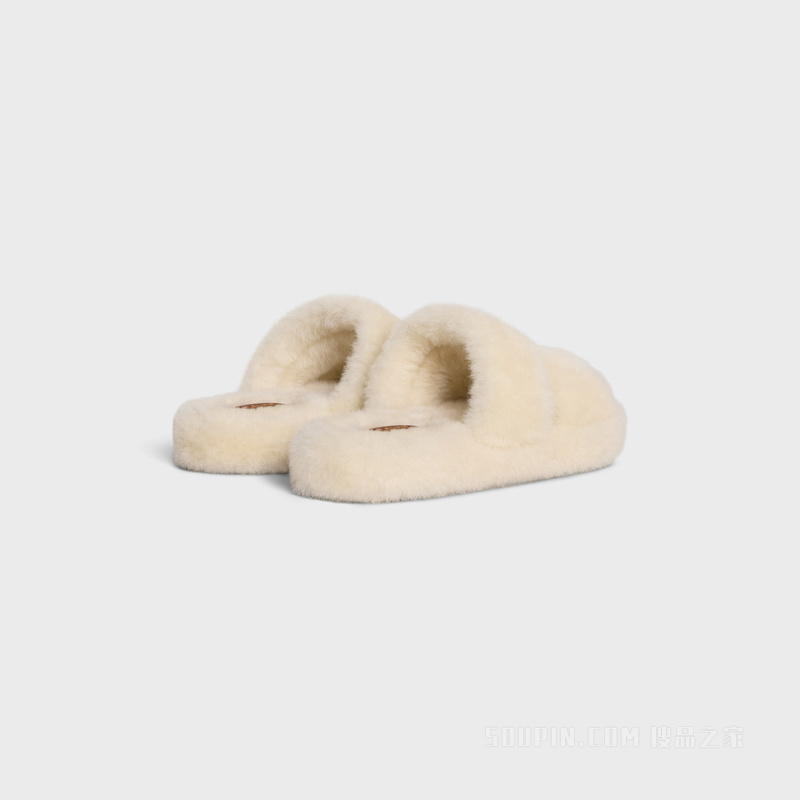 FUR SLIDES TRIOMPHE羊毛革拖鞋 米色/棕色-02WN