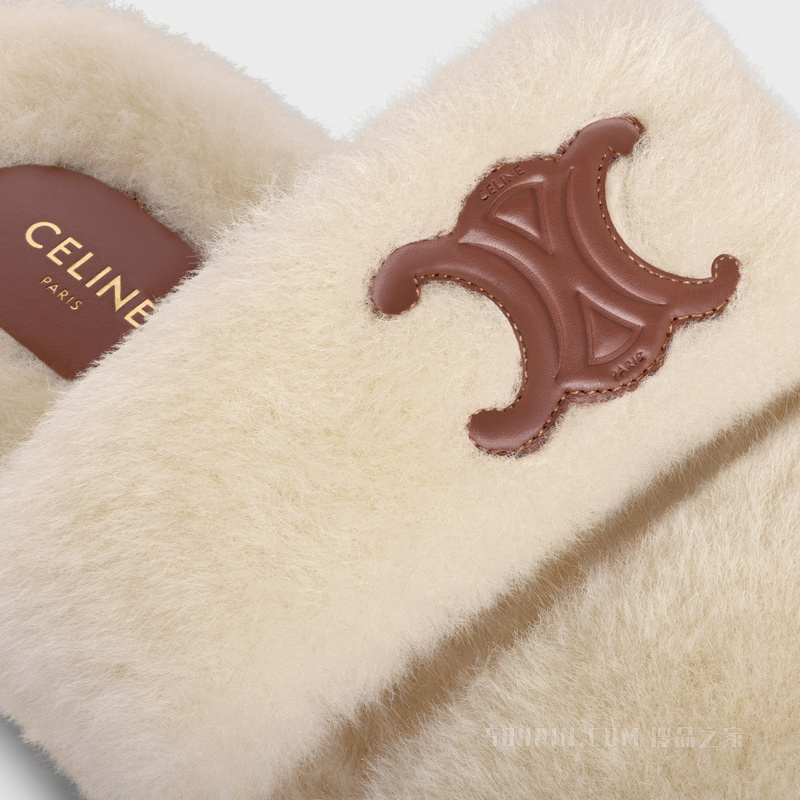 FUR SLIDES TRIOMPHE羊毛革拖鞋 米色/棕色-02WN