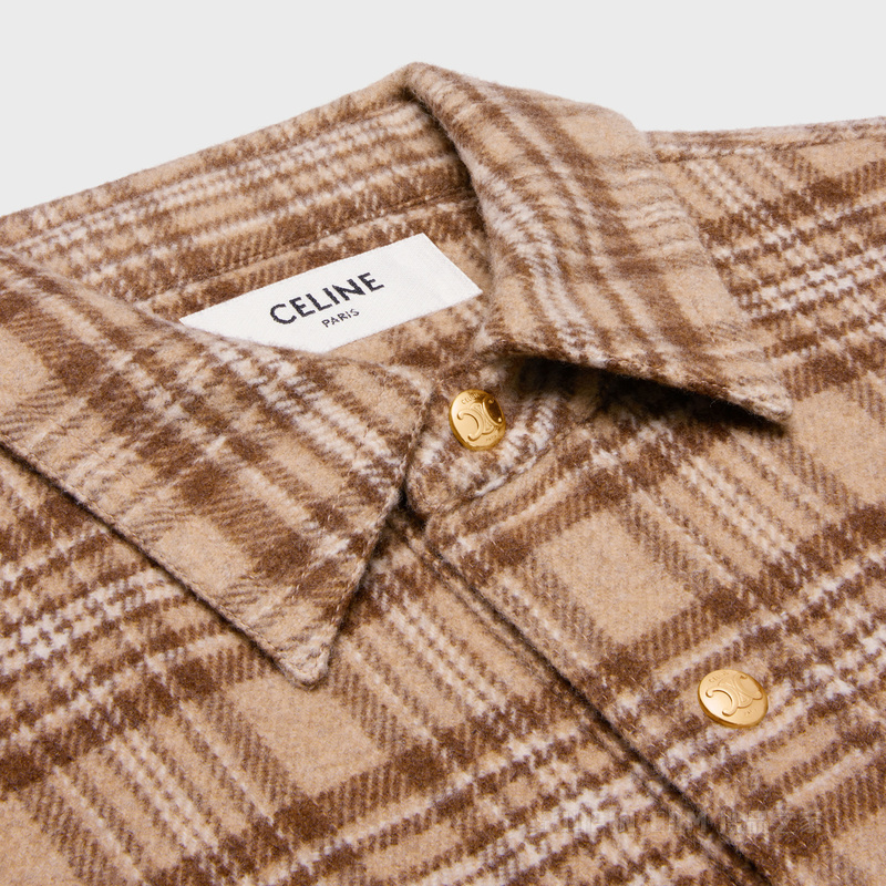 ROMY格纹山羊绒短款衬衫 粉笔白/米色/太妃糖色-98BC