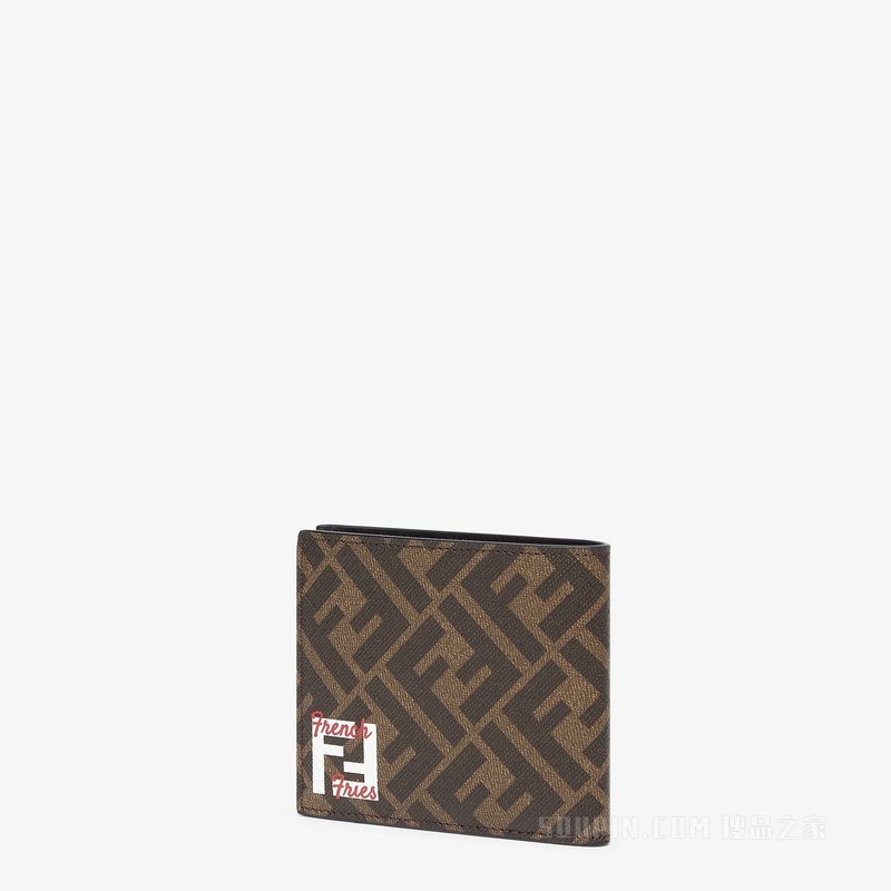FF皮夹 棕色印花FF帆布双折皮夹