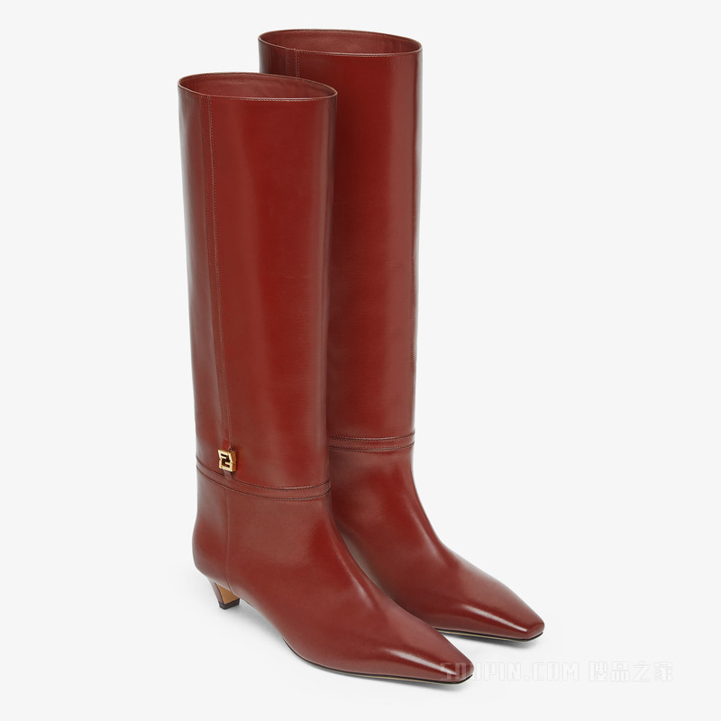 FENDI FFold 棕色皮革低跟靴