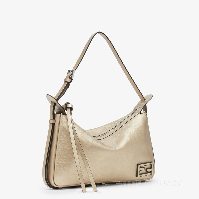 Simply FENDI中号手袋 香槟色金属感皮革手袋