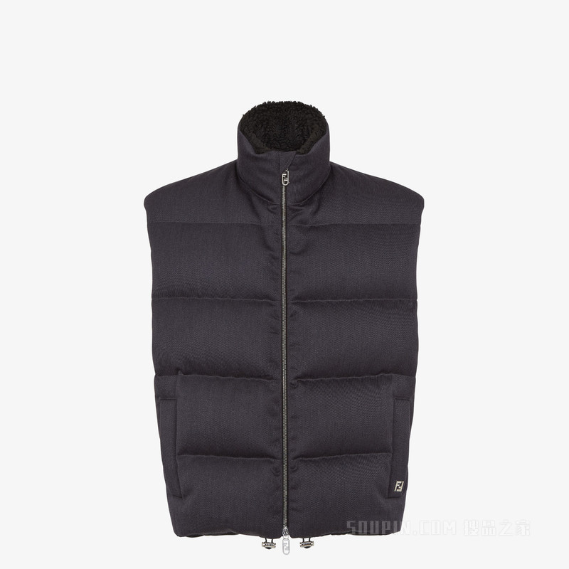 背心 黑色羊毛斜纹背心