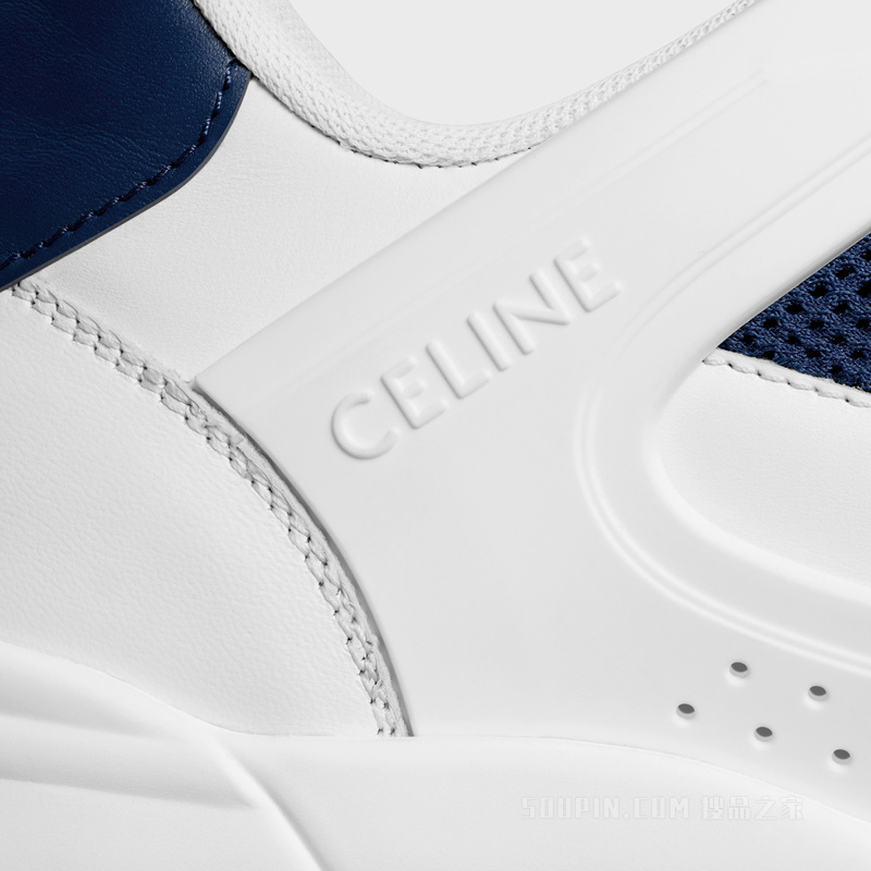 CELINE TRAINER CT-09牛皮革和网眼织物低帮系带运动鞋 荧光白/灰色-01DQ