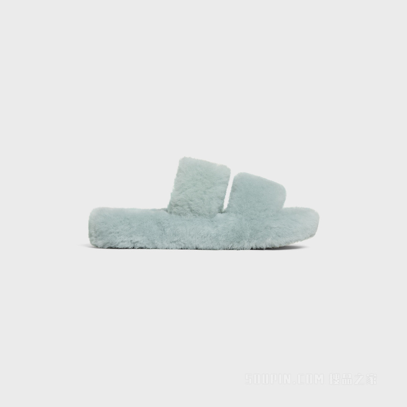 FUR SLIDES TRIOMPHE羊毛革拖鞋 浅蓝色-05LB