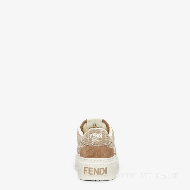 FENDI Match 牛仔面料效果FF提花和浅棕色绒面材质厚底低帮鞋