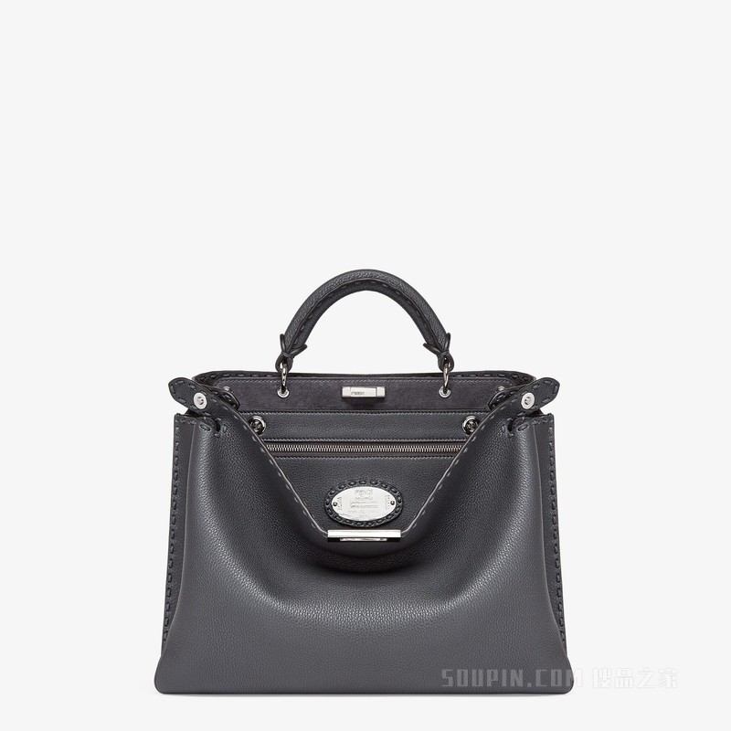 Selleria Peekaboo Soft中号手袋 深灰色Selleria手袋，614针手工缝制明线