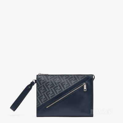 FENDI Diagonal扁平手拿包 蓝色FF帆布手拿包