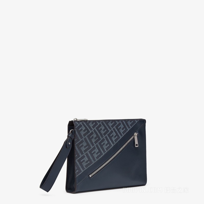 FENDI Diagonal扁平手拿包 蓝色FF帆布手拿包
