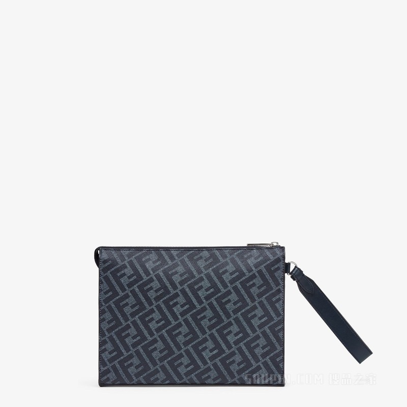 FENDI Diagonal扁平手拿包 蓝色FF帆布手拿包