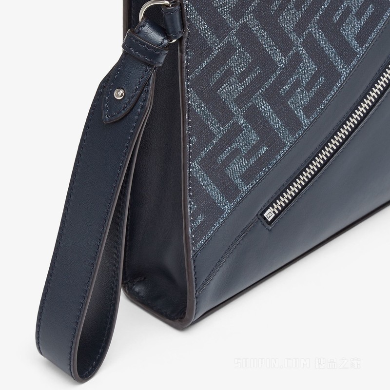 FENDI Diagonal扁平手拿包 蓝色FF帆布手拿包