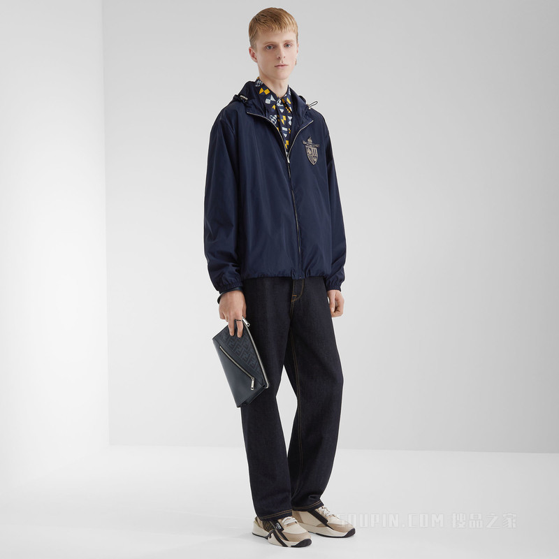 FENDI Diagonal扁平手拿包 蓝色FF帆布手拿包