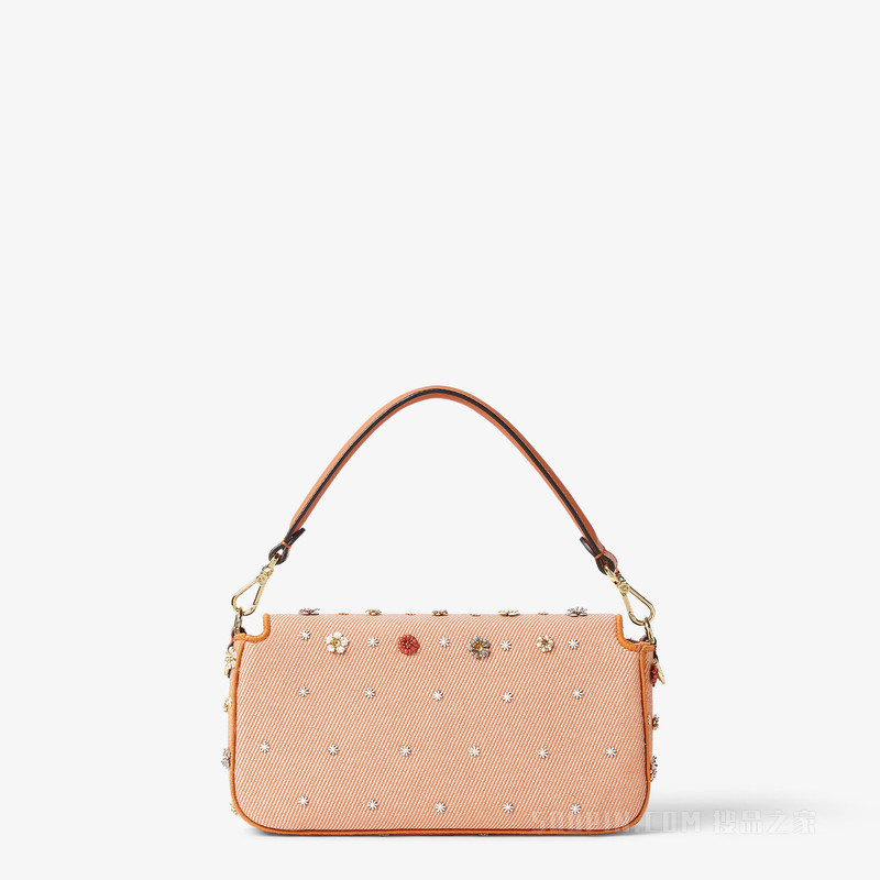 Baguette FENDI Flower Bouquet橙色牛仔面料效果提花手袋