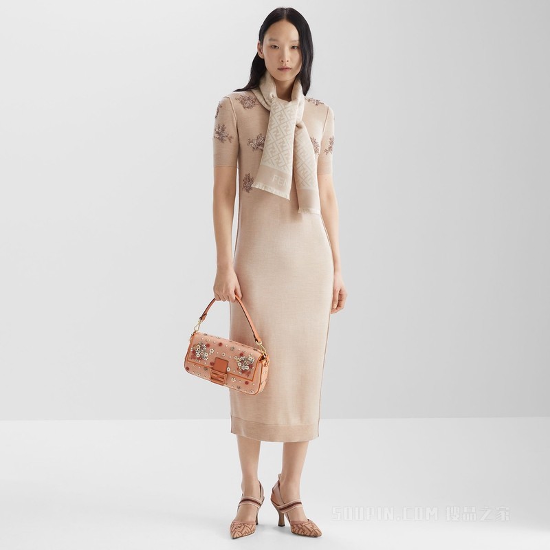 Baguette FENDI Flower Bouquet橙色牛仔面料效果提花手袋