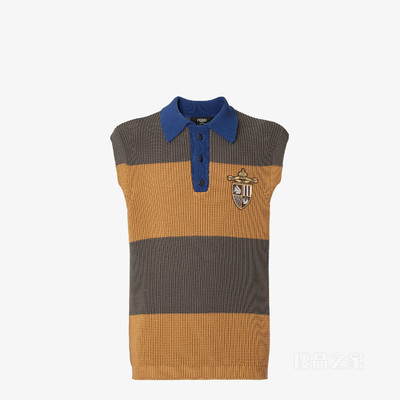 Polo衫 棕色和黄色棉束腰外套