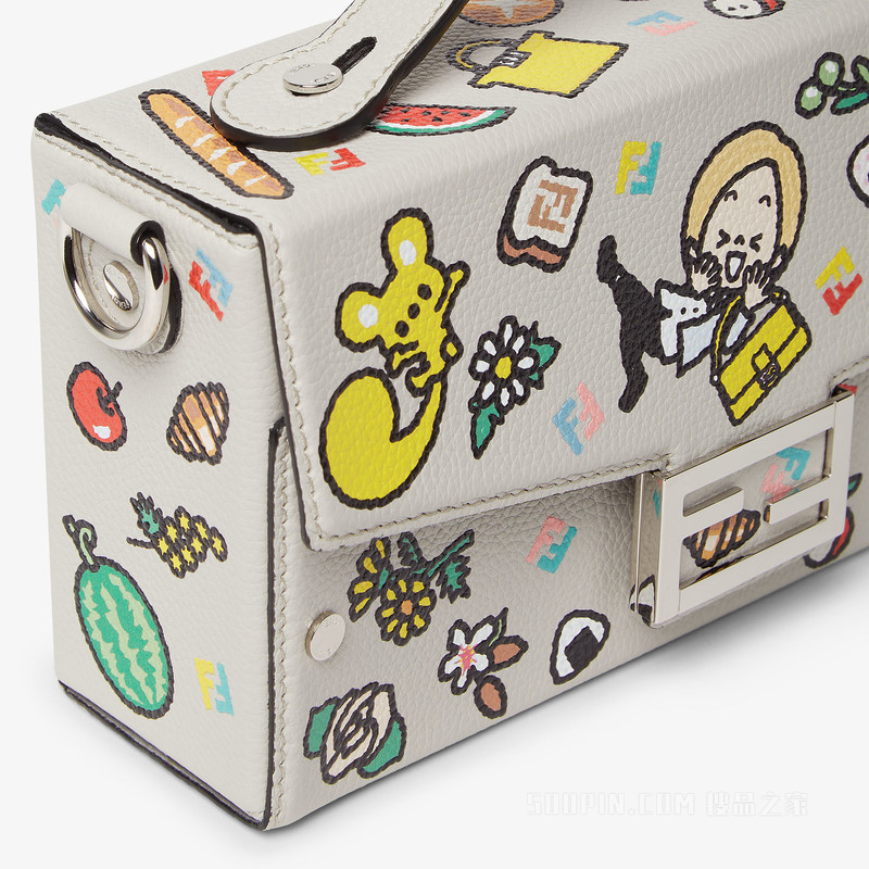 Silvia And The Baguette Baguette Soft Trunk手袋 拼色印花浅灰色皮革手袋