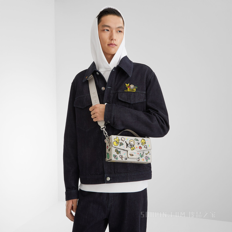 Silvia And The Baguette Baguette Soft Trunk手袋 拼色印花浅灰色皮革手袋