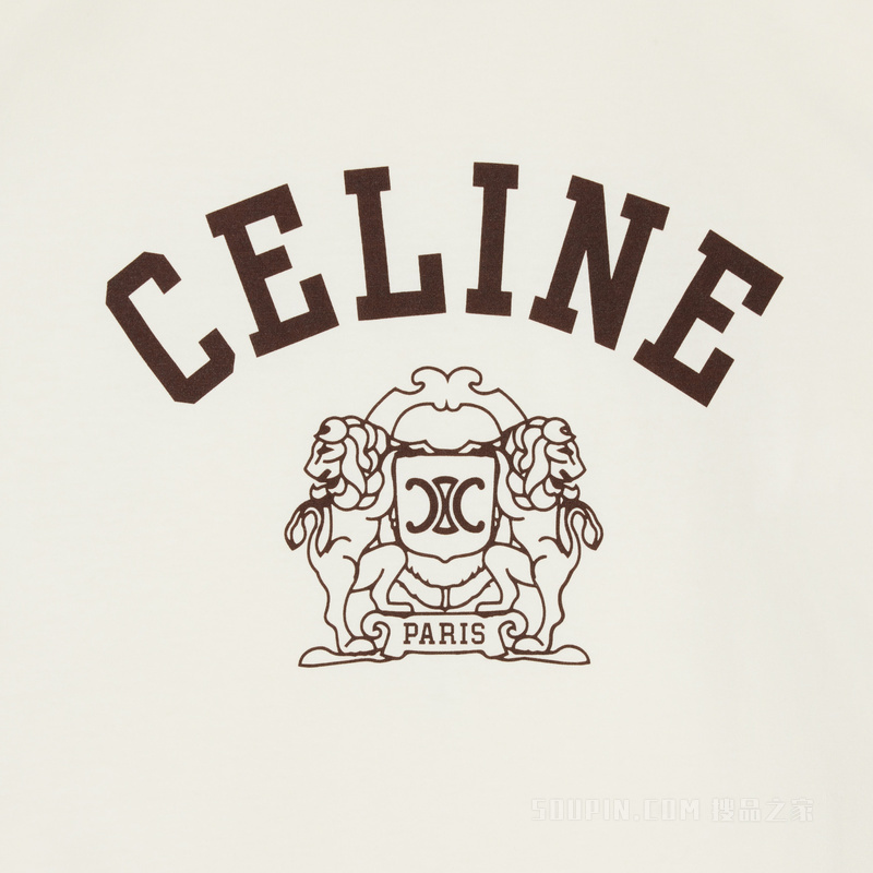CELINE徽章棉质平纹针织70年代风格T恤 海军蓝/米白色-07OW