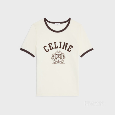 CELINE徽章棉质平纹针织70年代风格T恤 奶白色/可可色-02XI