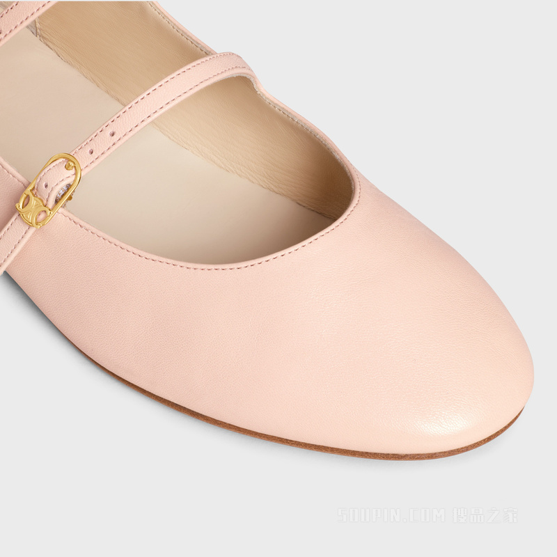 LES BALLERINES羊皮革双袢带平底鞋 浅粉色-24LP