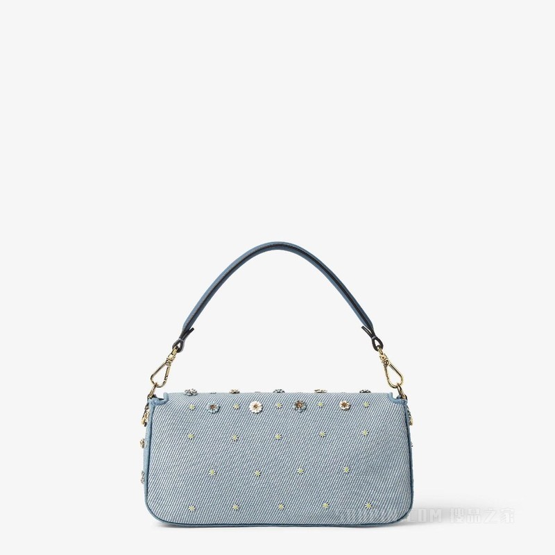 Baguette FENDI Flower Bouquet蓝色牛仔面料效果提花手袋