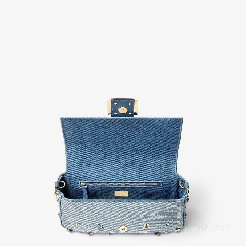 Baguette FENDI Flower Bouquet蓝色牛仔面料效果提花手袋