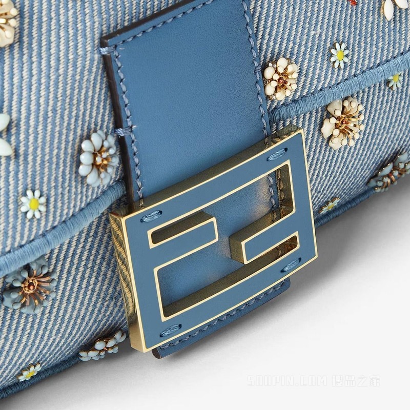 Baguette FENDI Flower Bouquet蓝色牛仔面料效果提花手袋