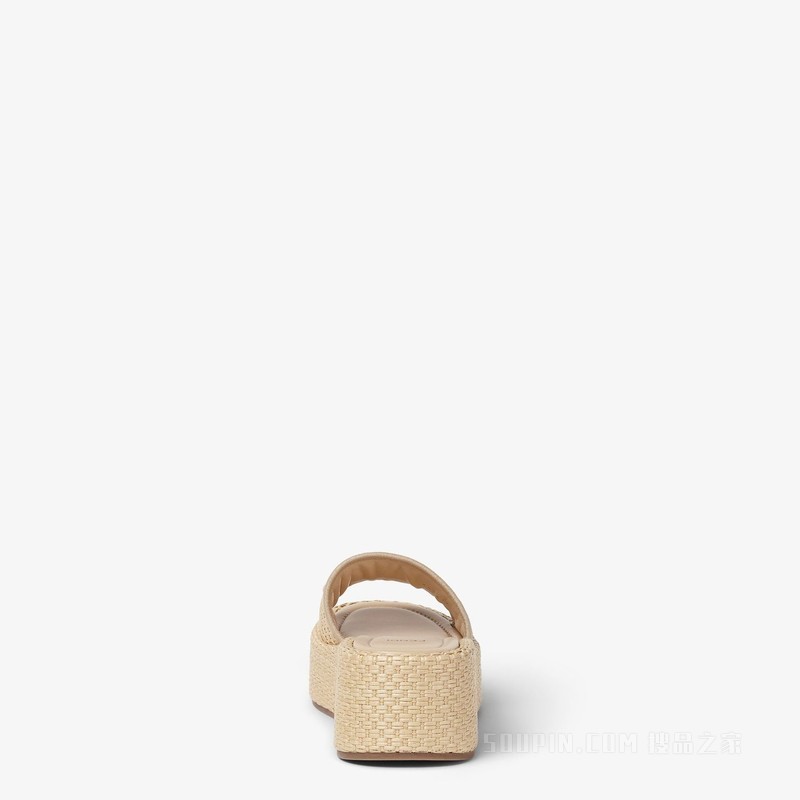 FENDI Sunshine 米色拉菲草厚底凉拖鞋