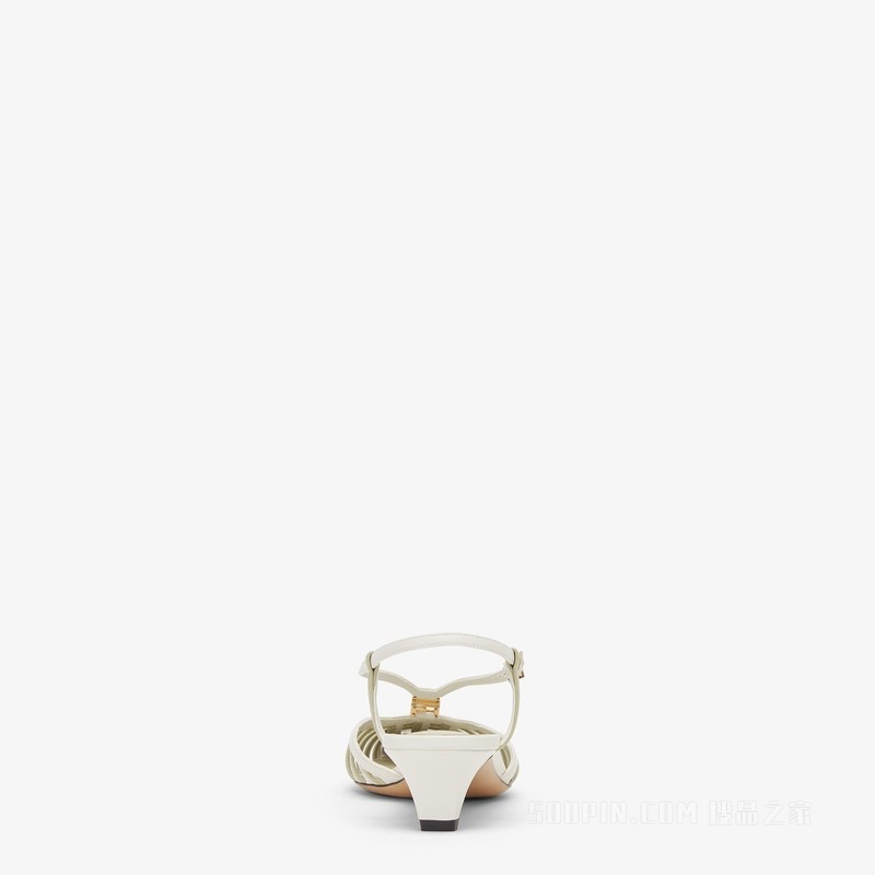 FENDI FFold 白色和绿色皮革低跟露跟凉鞋
