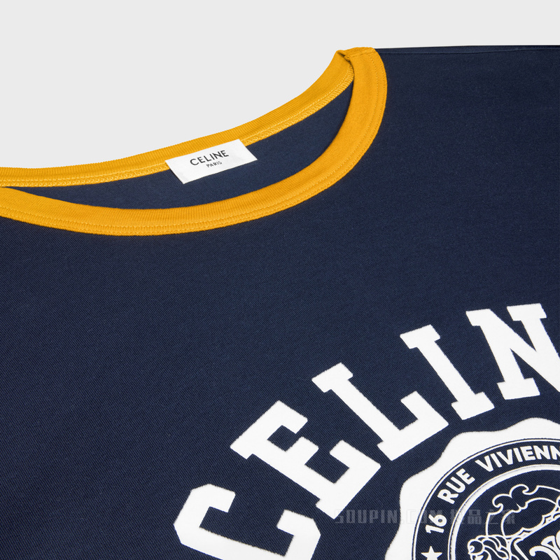 CELINE徽章棉质平纹针织常规版型T恤 NAVY/ BOUTON D'OR-FYW2