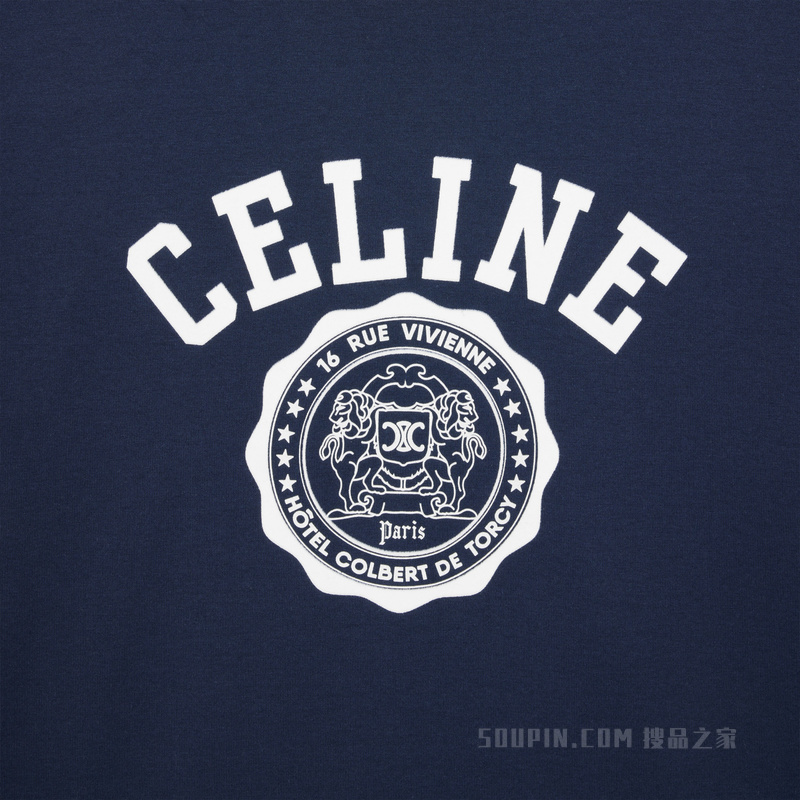 CELINE徽章棉质平纹针织常规版型T恤 NAVY/ BOUTON D'OR-FYW2