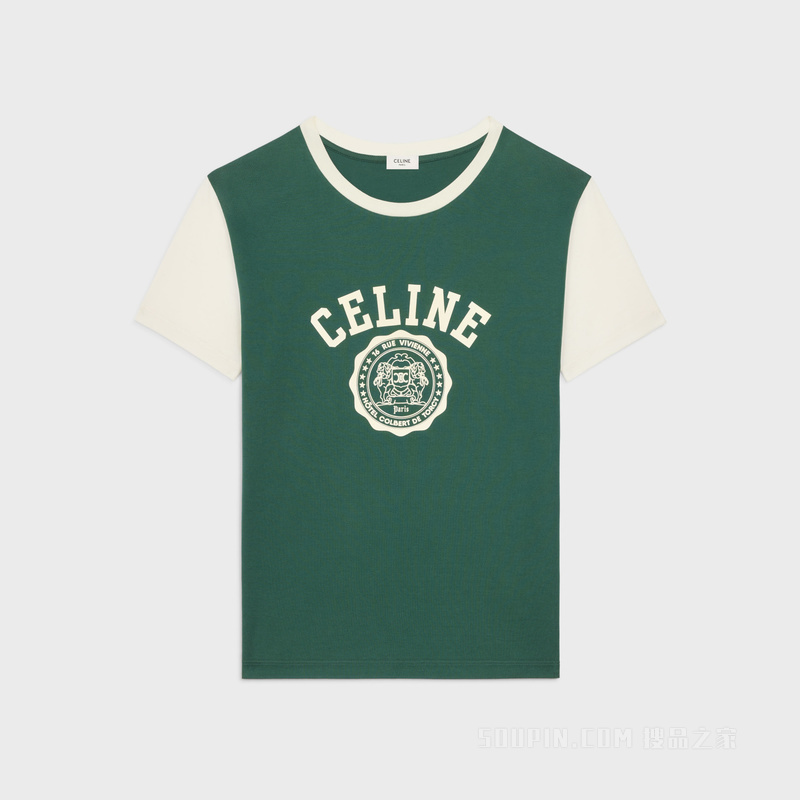 CELINE徽章棉质平纹针织常规版型T恤 NAVY/ BOUTON D'OR-FYW2