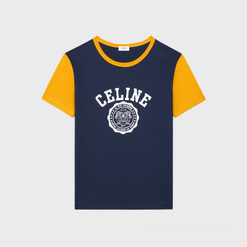 CELINE徽章棉质平纹针织常规版型T恤 MOSS GREEN / WASHED WHITE-FZM9