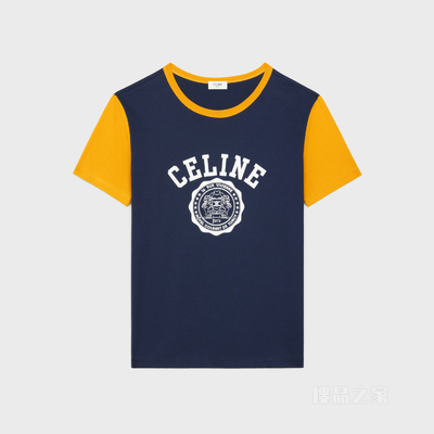 CELINE徽章棉质平纹针织常规版型T恤 MOSS GREEN / WASHED WHITE-FZM9