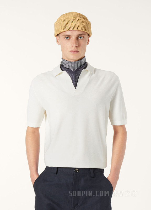 男士无纽扣 Polo 衫 棉 , 桑蚕丝