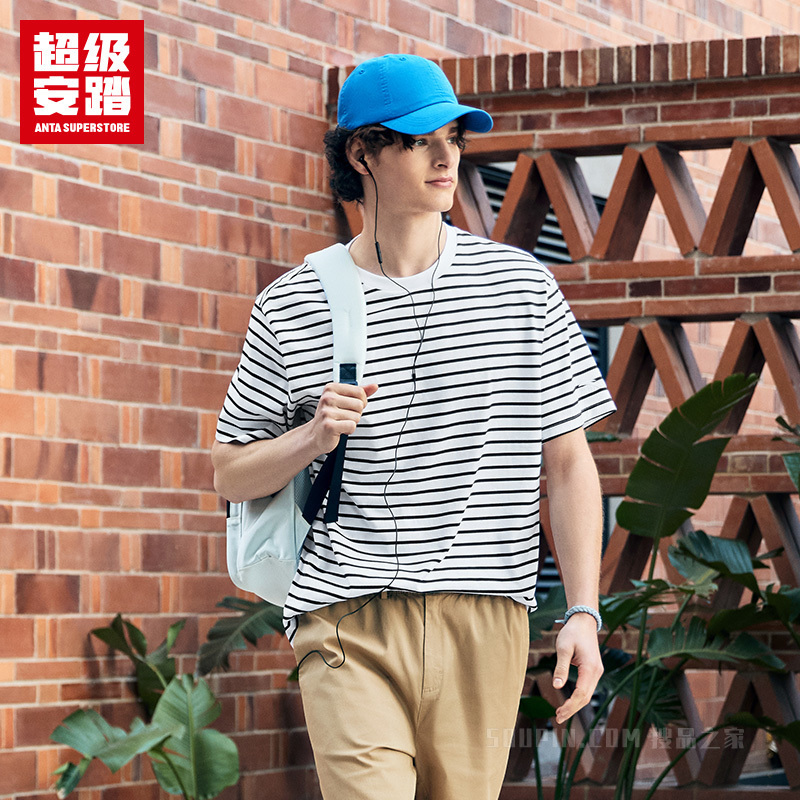超级安踏运动复古男子短袖针织衫