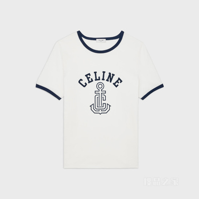 CELINE ANCHOR棉质平纹针织70年代风格T恤 深红色/奶白色-27NY