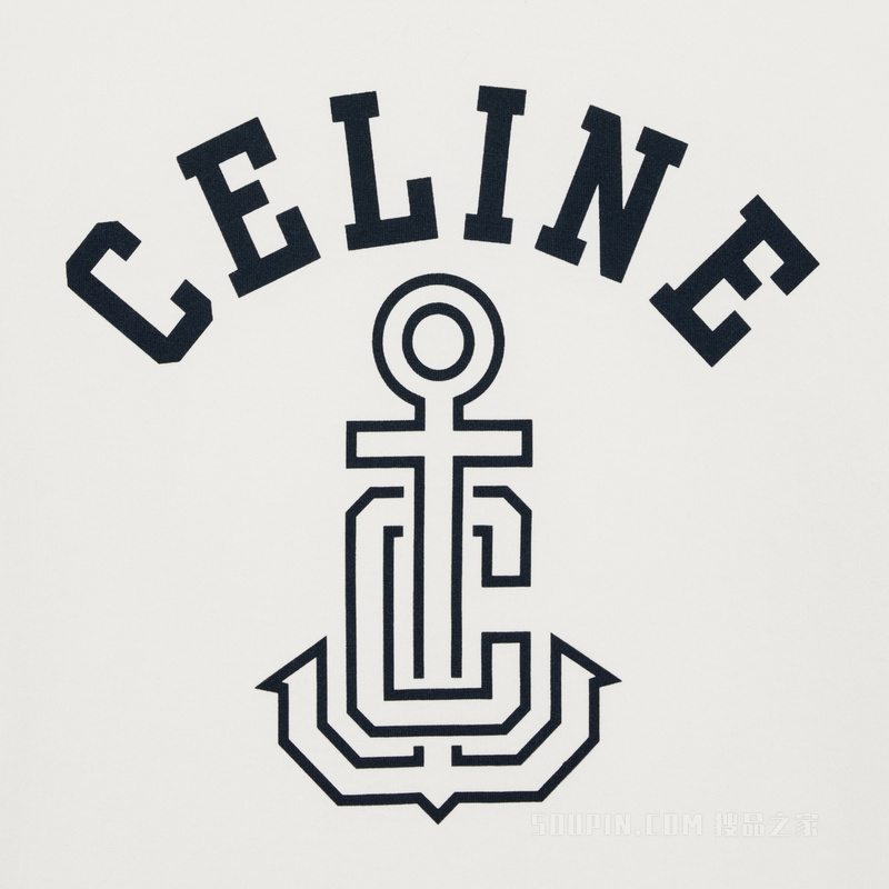 CELINE ANCHOR棉质平纹针织70年代风格T恤 混灰色/黑色/奶白色-GAC3