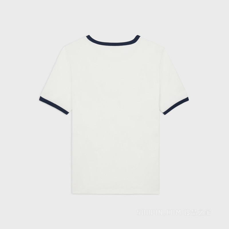 CELINE ANCHOR棉质平纹针织70年代风格T恤 荧光白 / 海军蓝-01MA