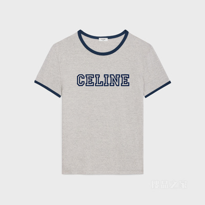 CELINE棉质平纹针织常规版型T恤 GREY MELANGE/NAVY-08BX