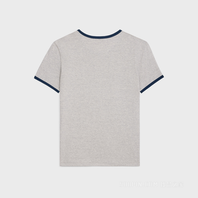 CELINE棉质平纹针织常规版型T恤 GREY MELANGE/NAVY-08BX