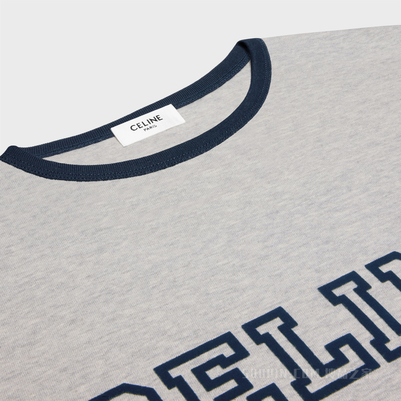 CELINE棉质平纹针织常规版型T恤 GREY MELANGE/NAVY-08BX