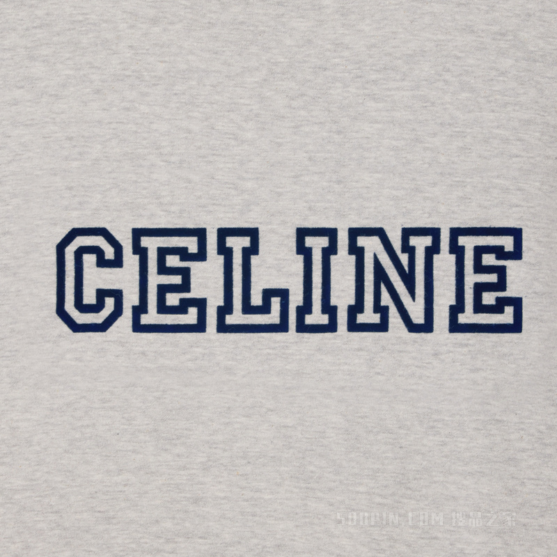 CELINE棉质平纹针织常规版型T恤 GREY MELANGE/NAVY-08BX