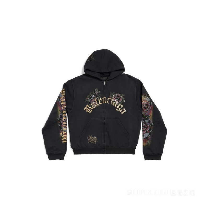 TACKY TATTOO HOODIE小号版型拉链连帽卫衣