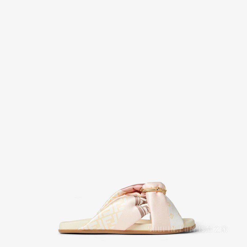 FENDI Feel 粉红色缎面凉拖鞋