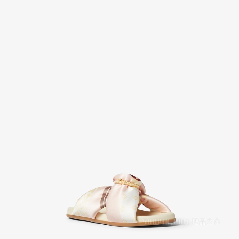 FENDI Feel 粉红色缎面凉拖鞋
