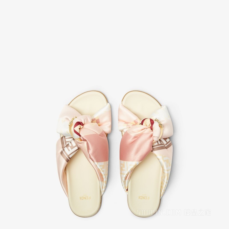 FENDI Feel 粉红色缎面凉拖鞋