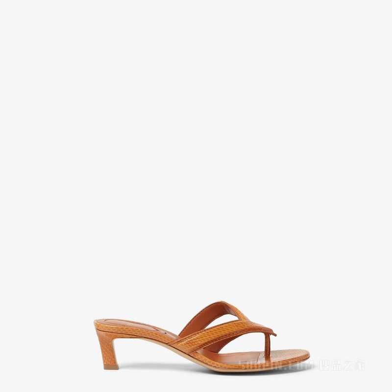 FENDI Fling 浅棕色艾尔斯蛇皮中跟人字拖
