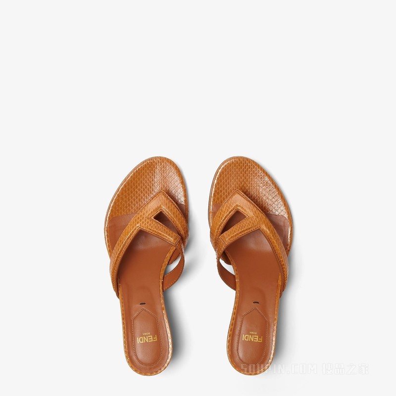FENDI Fling 浅棕色艾尔斯蛇皮中跟人字拖