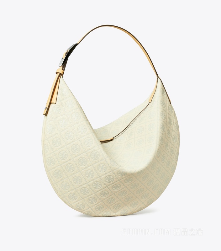 T Monogram 荔枝纹新月包 浅钛白色